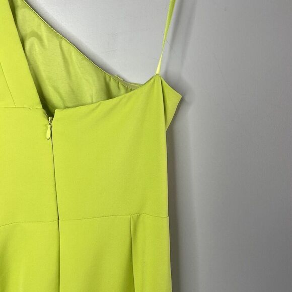 AIDAN Aidan Mattox Gown Women 6 Neon Green One Shoulder Sheath Cut Out High Slit - Picture 7 of 11